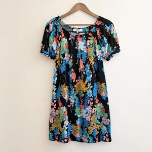 Tibi Floral Puff Sleeve Silk Shift Dress XS